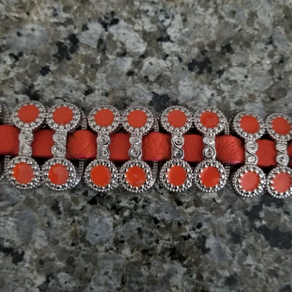 Vintage Rare Berge Orange Genuine Italian Leather And Metal Belt